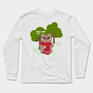 Cute Bear with me forest green garden illustration Long Sleeve T-Shirt